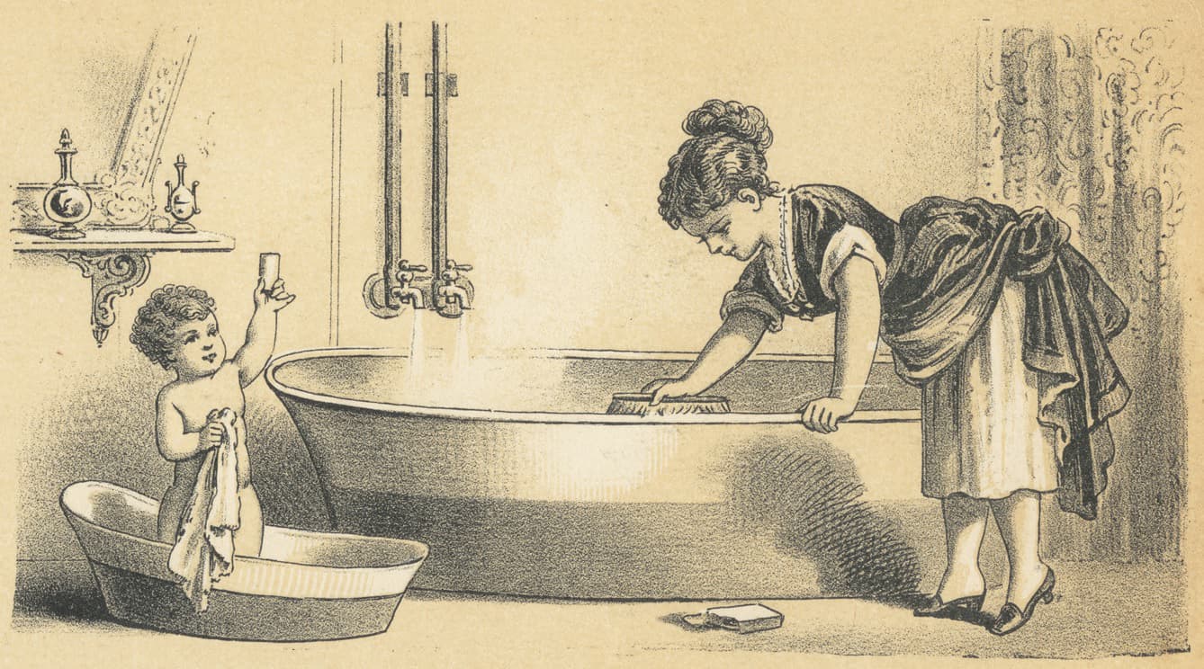 Очистка ванны (старая иллюстрация)